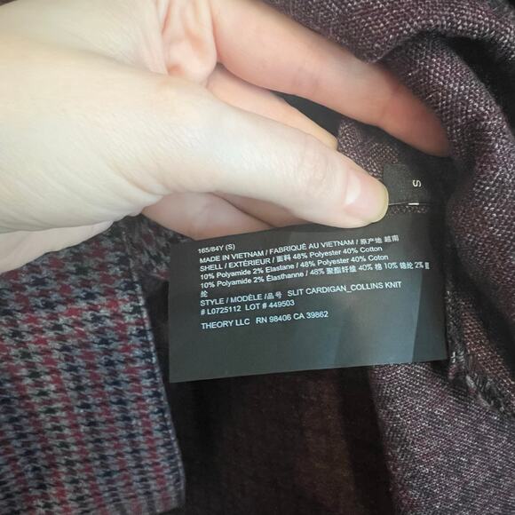 Theory Collin Houndstooth Knit Cardigan Womens Small Merlot Multi Blazer $175 - Picture 8 of 9